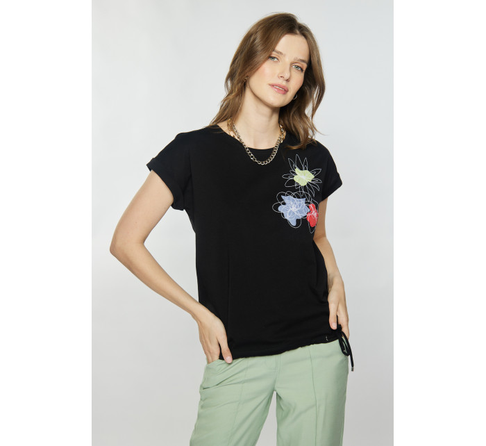 Monnari Blúzky Bavlnené tričko s kvetinovým vzorom Black