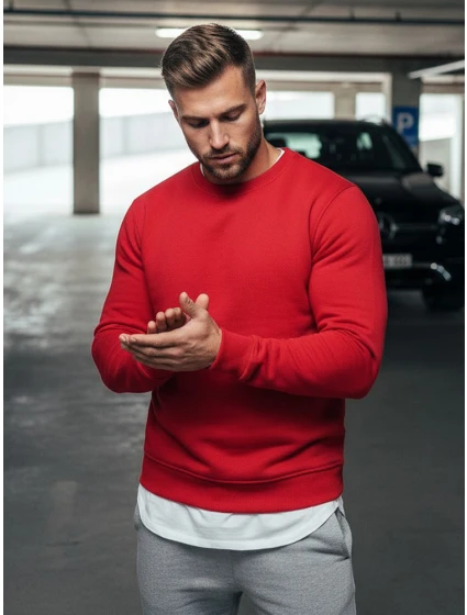Pánska hladká červená mikina FashionStreet BX3867 Pánska hladká červená mikina FashionStreet BX3867