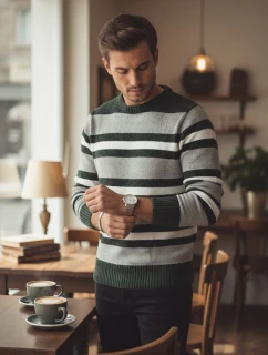 Pánsky pruhovaný sivý sveter FashionStreet WX2262