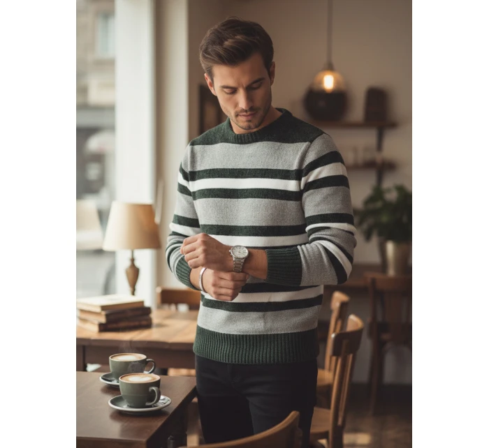 Pánsky pruhovaný sivý sveter FashionStreet WX2262