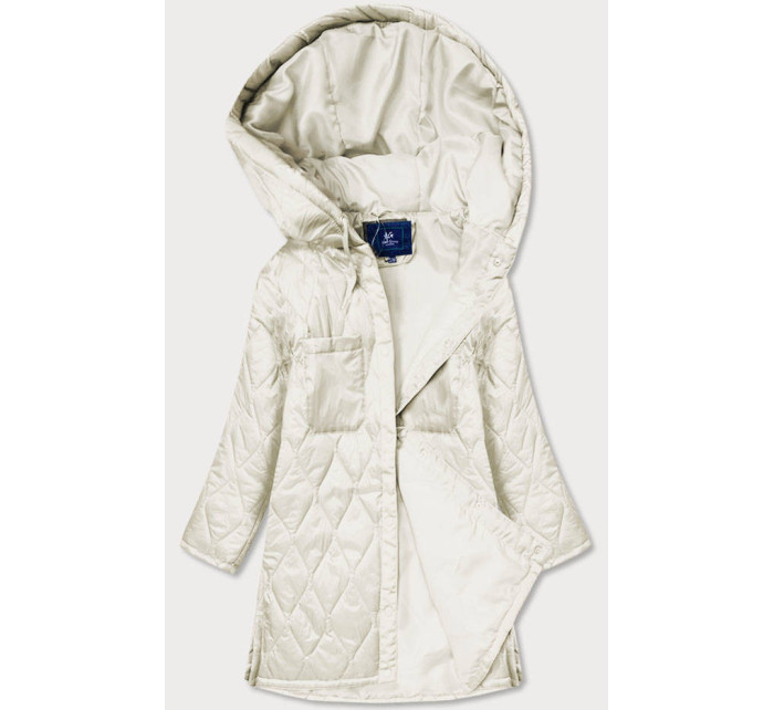 Dámska prešívaná oversize bunda v ecru farbe s kapucňou (AG5-010)