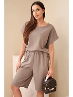 Dámský bavlněný komplet tričko s krátkým rukávem a šortky s gumou v pase fango