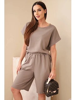 Dámský bavlněný komplet tričko s krátkým rukávem a šortky s gumou v pase fango