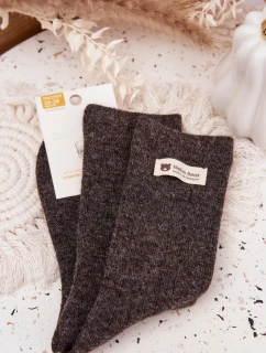 Teplé vlnené ponožky s aplikáciou - tmavohnedé