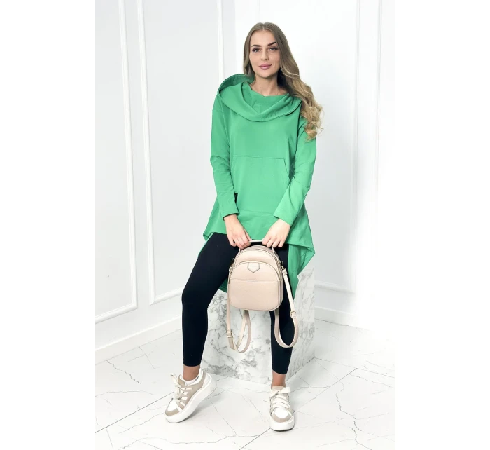 Mikina s dlhým chrbtom a kapucňou svetlo zelená
