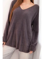 Dámský svetr hnědý z vlny s výstřihem do V hnědý