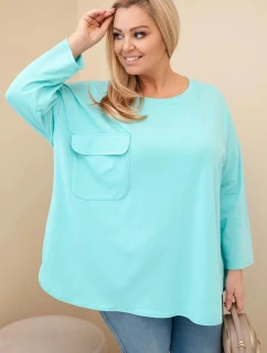 Dámska blúzka v nadmernej veľkosti s bavlnou, vreckom a ohrnutými rukávmi mätová