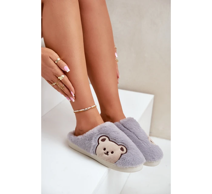Kapcie Damskie Futrzane Z Misiem Szare Fiorinella Kapcie Damskie Futrzane Z Misiem Szare Fiorinella