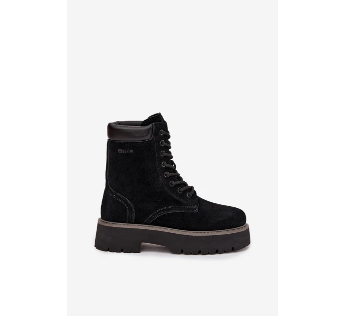 Zamszowe Botki Workery Damskie Sznurowane Big Star SS274791 Czarne