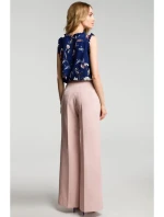 model 18001807 Kalhoty se širokými nohavicemi pudrové - Moe model 18001807 Kalhoty se širokými nohavicemi pudrové - Moe