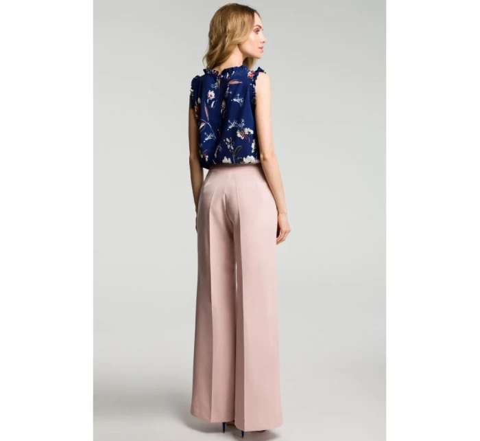 model 18001807 Kalhoty se širokými nohavicemi pudrové - Moe model 18001807 Kalhoty se širokými nohavicemi pudrové - Moe