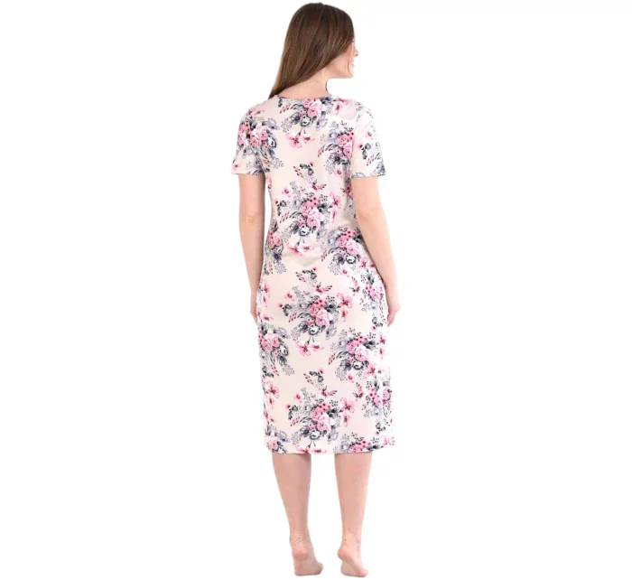 Dámska nočná košeľa 351/024 béžová s kvetmi - Karol