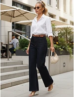 Dámske džínsy s vysokým pásom a širokými nohavicami tmavomodré FashionStreet UY2967