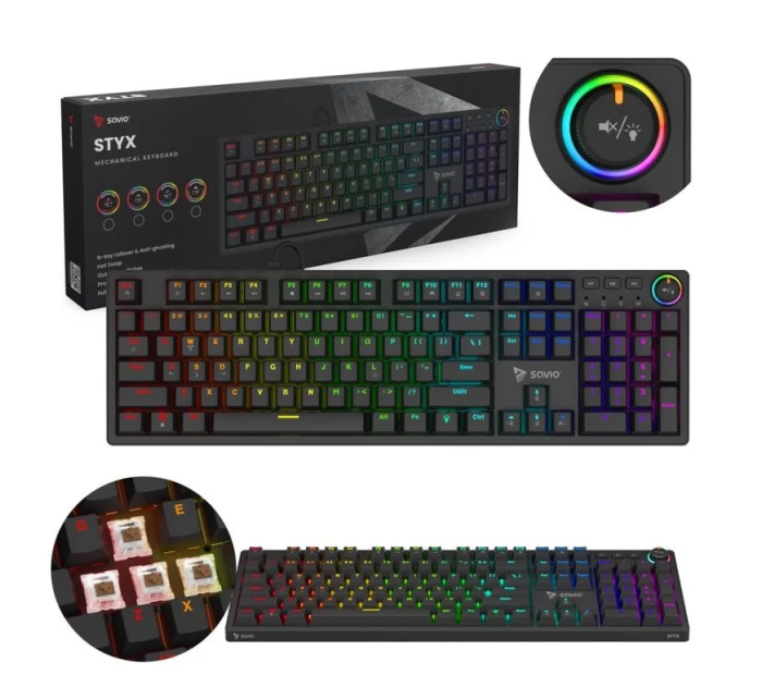 MECHANICKÁ KLÁVESNICA SAVIO STYX OUTEMU HNEDÁ HOT SWAP RGB MECHANICKÁ KLÁVESNICA SAVIO STYX OUTEMU HNEDÁ HOT SWAP RGB
