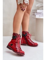 Kožené Zateplené Boty Dámské Na Plochém Podpatku model 21677266 Červené - Maciejka