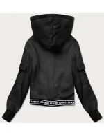 Krátka čierna dámska tepláková mikina so sťahovacími lemami (26030)