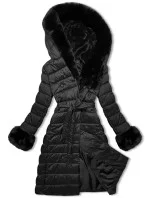 Černý péřový zimní kabát s kožešinovou kapucí model 21248502 - J.STYLE