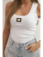 Dámská pruhovaná top na ramínkách s ozdobnou nášivkou světle šedá