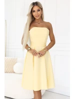 641-3 VIVIENNE korzetové midi šaty s opaskom - pastelovo žlté 641-3 VIVIENNE korzetové midi šaty s opaskom - pastelovo žlté