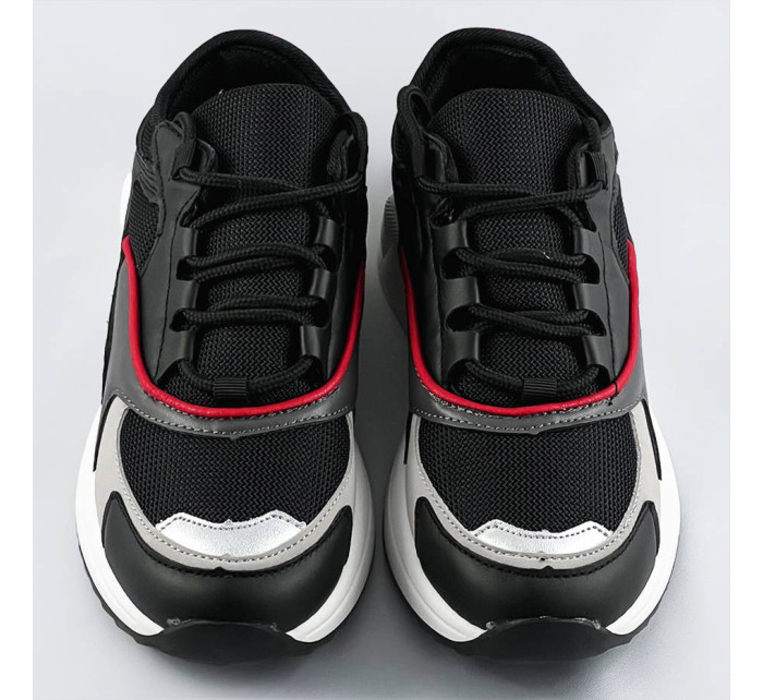 Čierne šnurovacie sneakersy s farebnými vsadkami (6346)