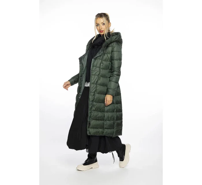 Dlouhá zelená dámská bunda s kapucí model 21247128 - Ann Gissy
