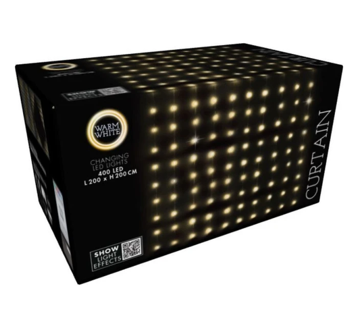 VIANOČNÉ STROMČEKY VONKAJŠIE/VNÚTORNÉ SVETELNÉ ZÁVESY 400 LED WW 200X200CM S DIAĽKOVÝM OVLÁDANÍM TEPLÁ BIELA