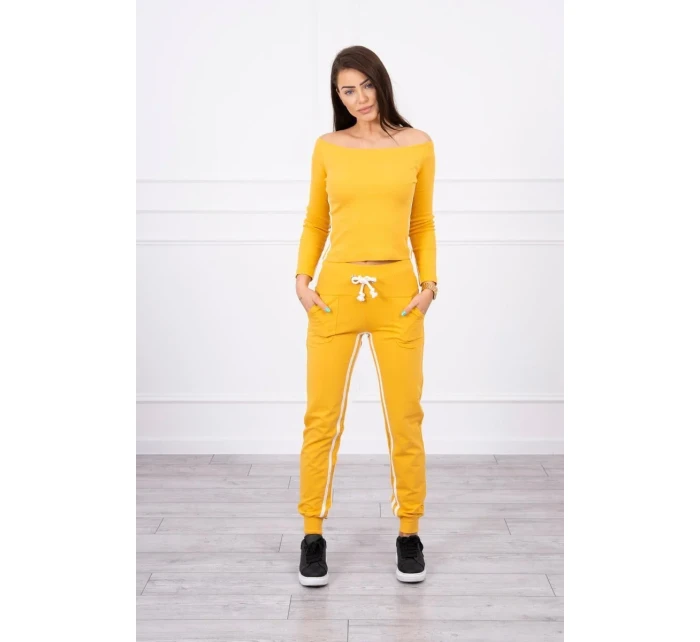 Súprava s dvojitými pruhmi horčica+biela Súprava s dvojitými pruhmi horčica+biela