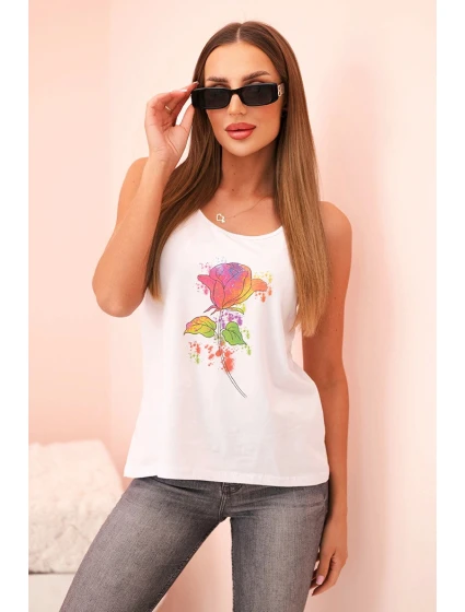 Dámská bavlněná halenka na ramínkách s květinovým potiskem bílá