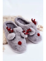 Damskie Świąteczne Futrzane Papcie Z Reniferem Szare Clarie