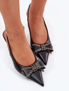Dámske lodičky na podpätku s mašľou Folesca - čierne