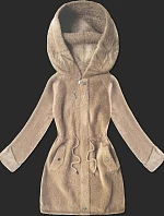 Vlnená bunda z alpaky s kapucňou svetlo béžová (W214#)