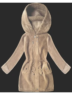 Svetlá béžová bunda z alpakovej vlny s kapucňou (W214#)