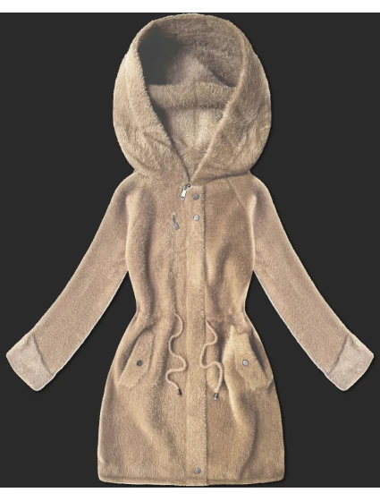 Světle béžová vlněná bunda typu alpaka s kapucí model 21482431 - MHM