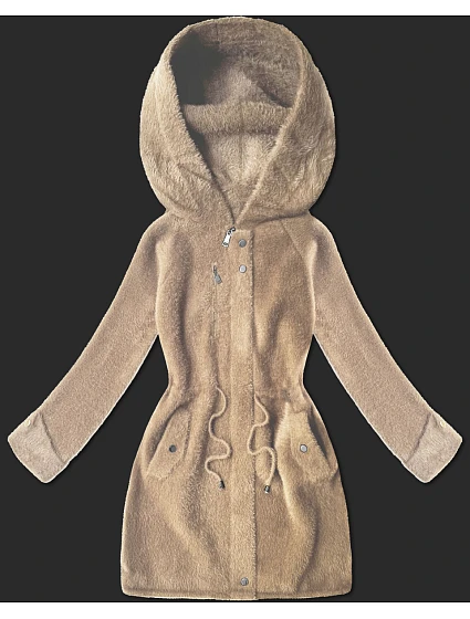 Světle béžová vlněná bunda typu alpaka s kapucí model 21482431 - MHM Světle béžová vlněná bunda typu alpaka s kapucí model 21482431 - MHM