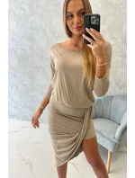 Asymetrické šaty, 3/4 rukávy, tmavo béžové