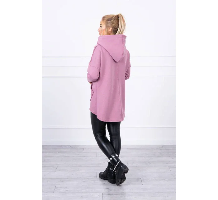 Zateplená mikina s prodlouženými zády a kapsami tmavě růžová Zateplená mikina s prodlouženými zády a kapsami tmavě růžová