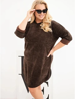 Dámské šaty plus size manšestrové s volným střihem hnědá