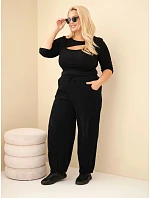 Dámské kalhoty bavlněné Plus Size manšestrové s gumou v pase a kapsami černé Dámské kalhoty bavlněné Plus Size manšestrové s gumou v pase a kapsami černé