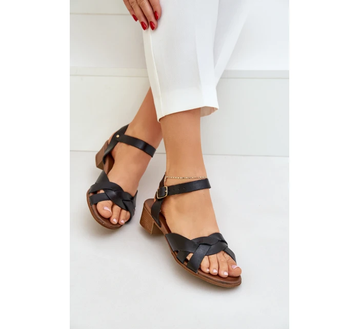 Kožené Sandály Na Podpatku  Černé model 21684026 - Zazoo