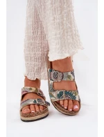 Wzorzyste Klapki Damskie Na Korkowej Platformie Z Klamrami Lee Cooper LCW-25-35-3483L Multikolor