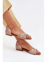 Skórzane Sandały Damskie Na Płaskim Obcasie Maciejka 06947-25 Złote