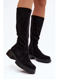 Dámské kozačky z eko semiše černé Oceana