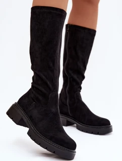 Dámské kozačky z eko semiše černé model 21821828 - Boto