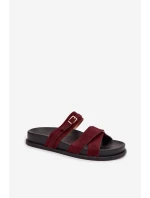 Dámské pantofle s pásky a zlatým přezkou Bordó model 21954639 - Boto