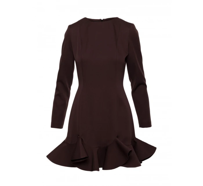 M880 Šaty s volánovým lemom - hnedé