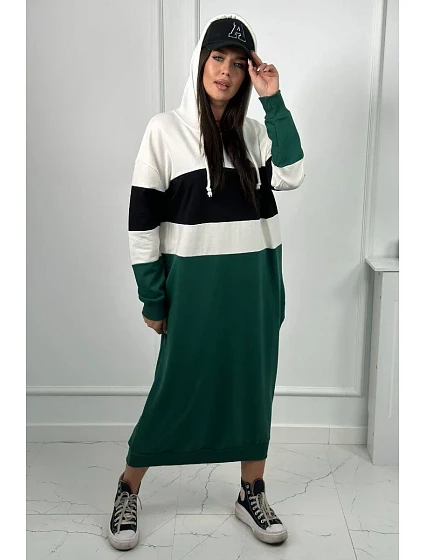 model 18856936 šaty s kapucí ecru + černá + tmavě zelená - K-Fashion model 18856936 šaty s kapucí ecru + černá + tmavě zelená - K-Fashion