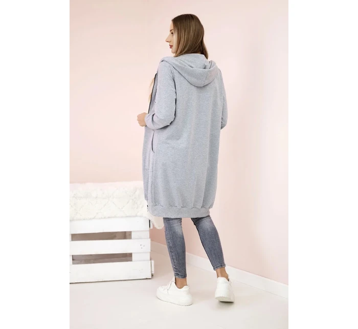Dámska dlhšia mikina so zipsom šedá