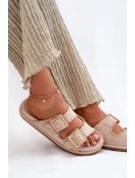 Klapki Damskie Z Klamrami I Ozdobnym Obszyciem Beżowe Visley Klapki Damskie Z Klamrami I Ozdobnym Obszyciem Beżowe Visley