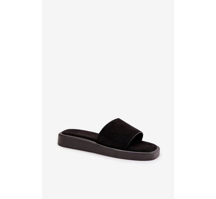 Klapki Damskie Na Platformie Z Eko Zamszu Czarne Jorina Klapki Damskie Na Platformie Z Eko Zamszu Czarne Jorina