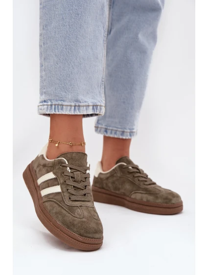 Sneakersy Damskie Zamszowe Na Platformie Ciemnozielone Sylviona